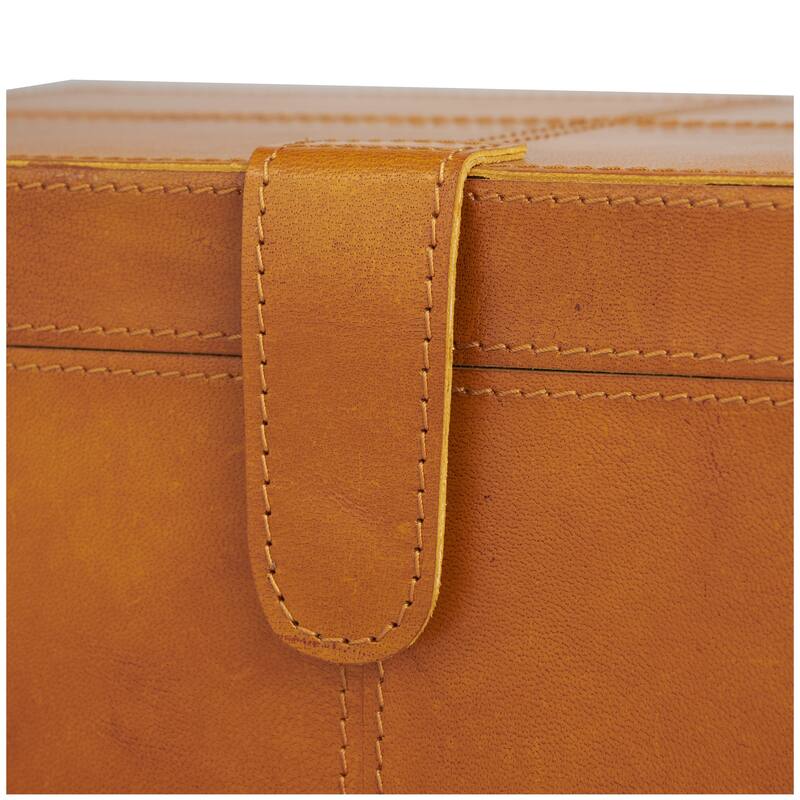 Leather Handmade Decorative Box with Hinged Lid - Set of 2 Gray, Brown, Dark Brown, Gold, Silver - Roche River Decor
