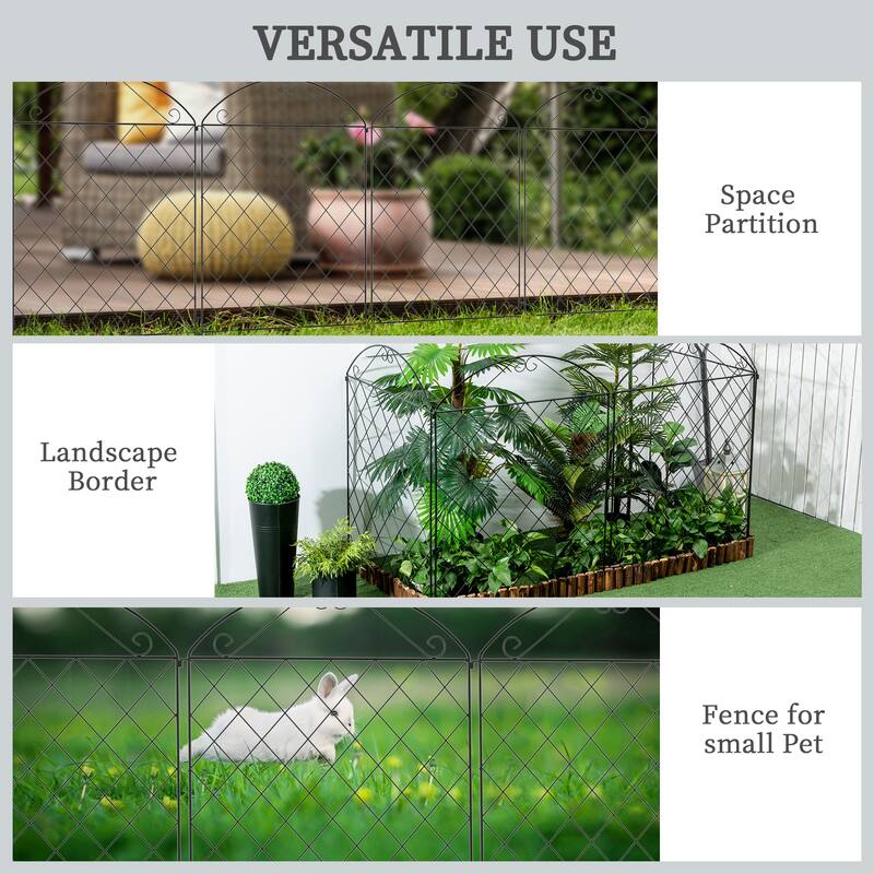 Outsunny Garden Fence, 4 Pack Metal Fence Panels, 11.5', Rust-Resistant Animal Barrier