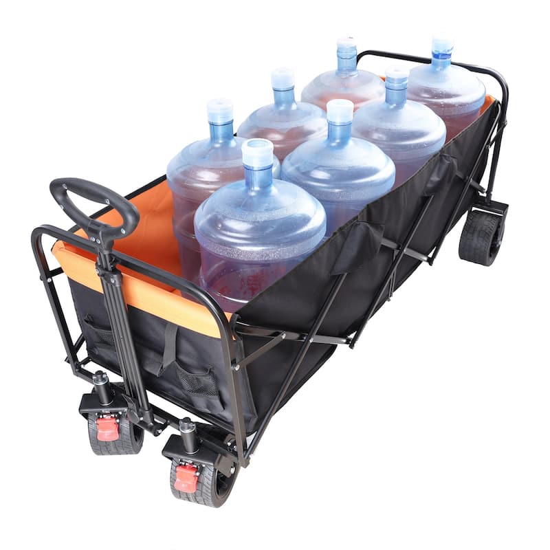 Big large capacity Folding cart Extra Long Extender Wagon Cart Folding Wagon Garden Shopping Beach Cart (black + orange) - Black