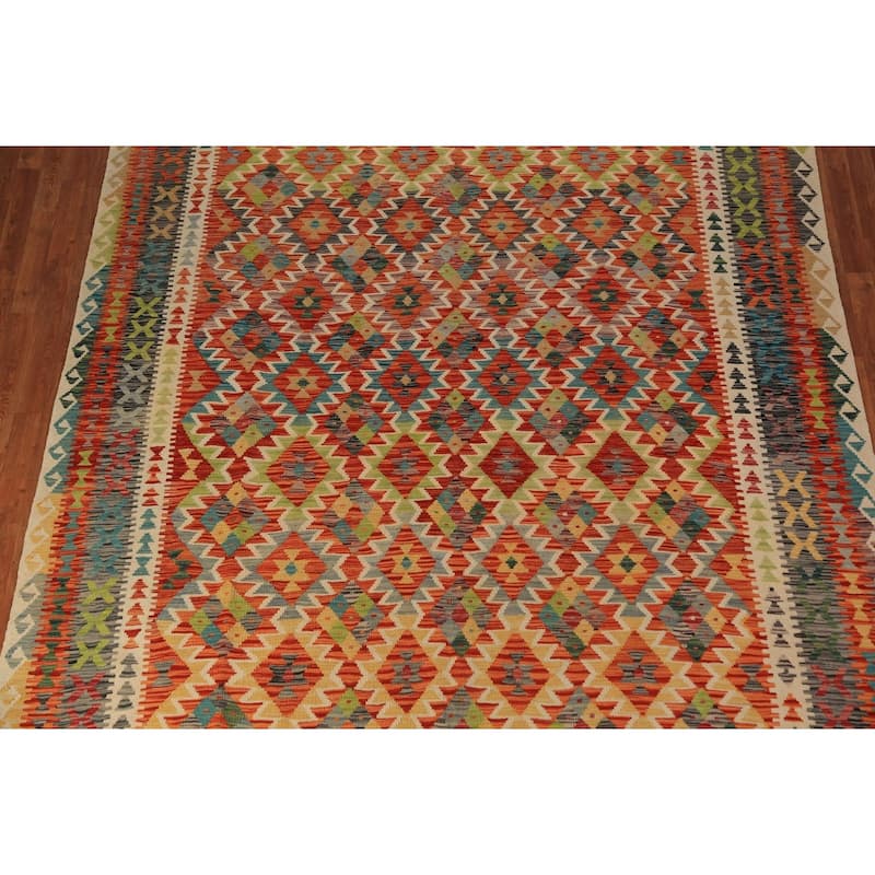 Kilim Oriental Area Rug Flatweave Reversible Wool Carpet - 8'4" x 11'3"