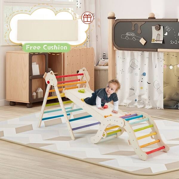 slide 2 of 9, EROMMY 7-in-1 Wooden Climbing Set, Montessori Indoor Playground, Rainbow Climber – Perfect Gift for Toddlers - N/A Rainbow