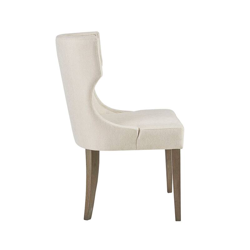 Roomfitters 37-Inch Upholstered Wingback Dining Chair, Solid Wood legs with Piping Detail, Cream