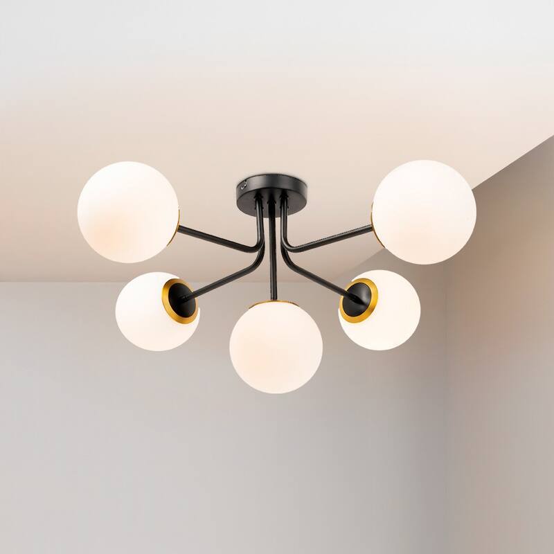 Sputnik Flush Mount Glass Ceiling Light - 27.5"L x 27.5"W x 14.3"H - Black and Gold
