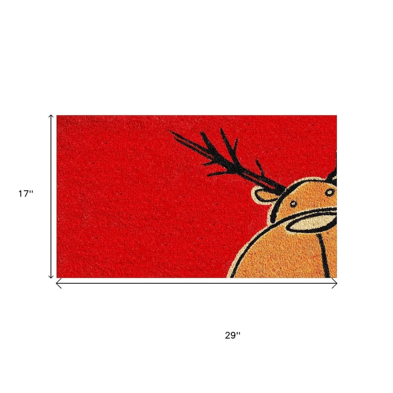 HomeRoots 17" X 29" Red Brown And Black Christmas Outdoor Coir Door Mat - 17.00' X '29.00