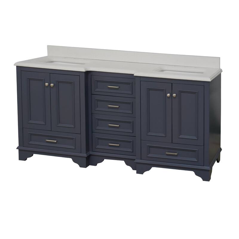 KitchenBathCollection Nantucket 72" Double Bathroom Vanity with Quartz Top