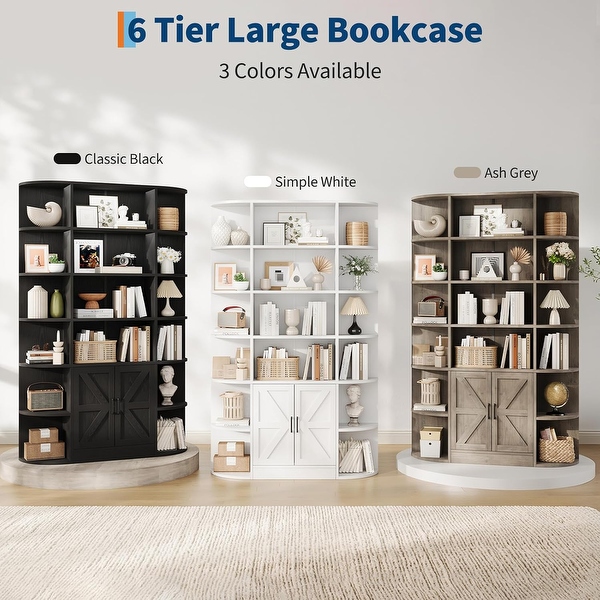 6-Tier Bookcase with Closed Cabinet Doors, Anti-Tipping Device
