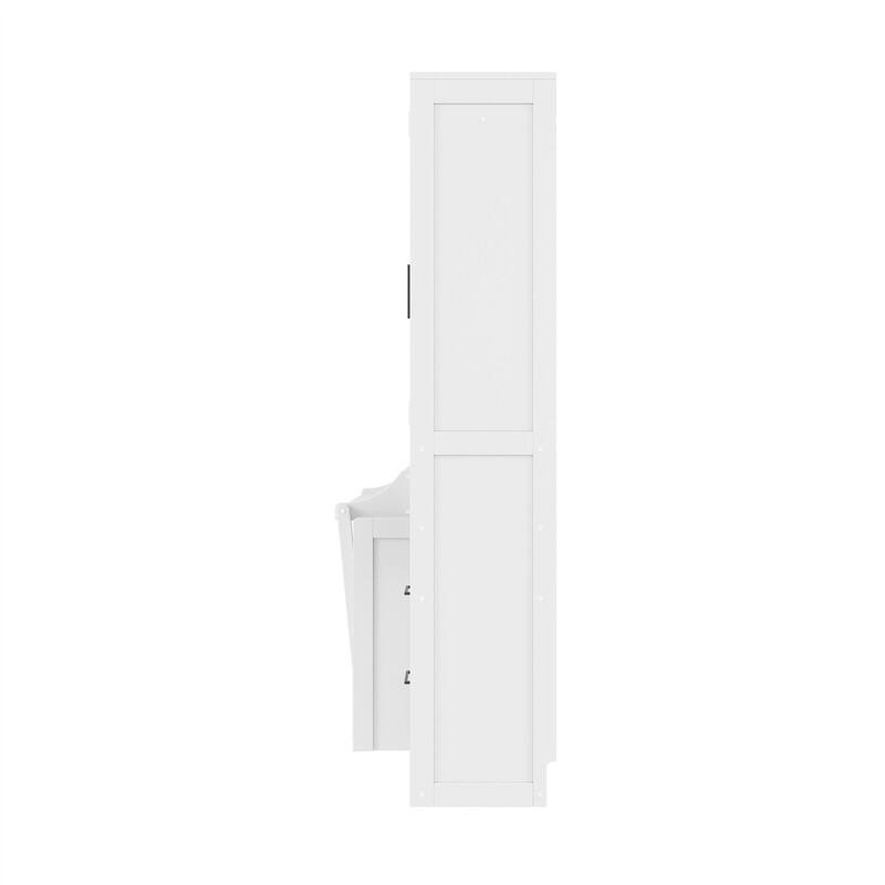 Full Size Murphy Bed Wall Bed with 2 Wardrobes and 4 Storage Drawers, Foldable Space Saving Murphy Cabinet Bed with Open Shelves
