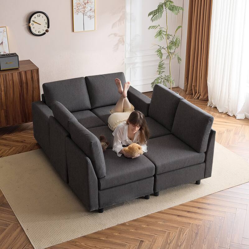 Erommy 6/7-Piece Modular Sectional Sofa – Reversible L-Shaped Couch with Hidden Storage, Space-Saving Living Room Furniture