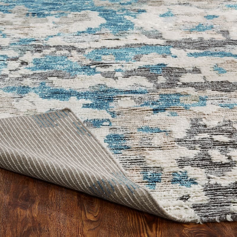 Abstract Shag Blue/White Area Rug