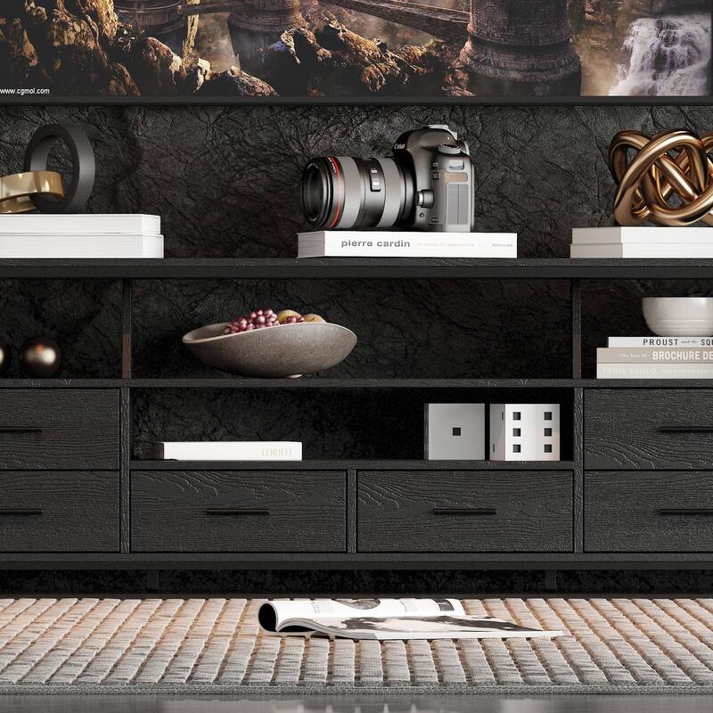 Stylish Black TV Stand Entertainment Center: Modern Design with Ample Storage Space