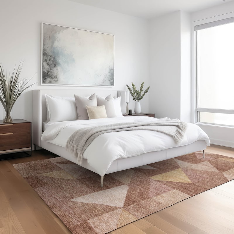 Machine Washable Indoor/ Outdoor Geo Rubi Chantille Rug