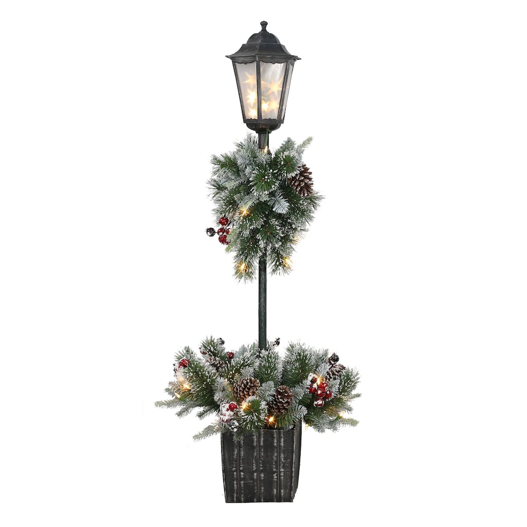 Puleo International 4 ft. Pre-Lit Artificial Pine Lamp Post - Green
