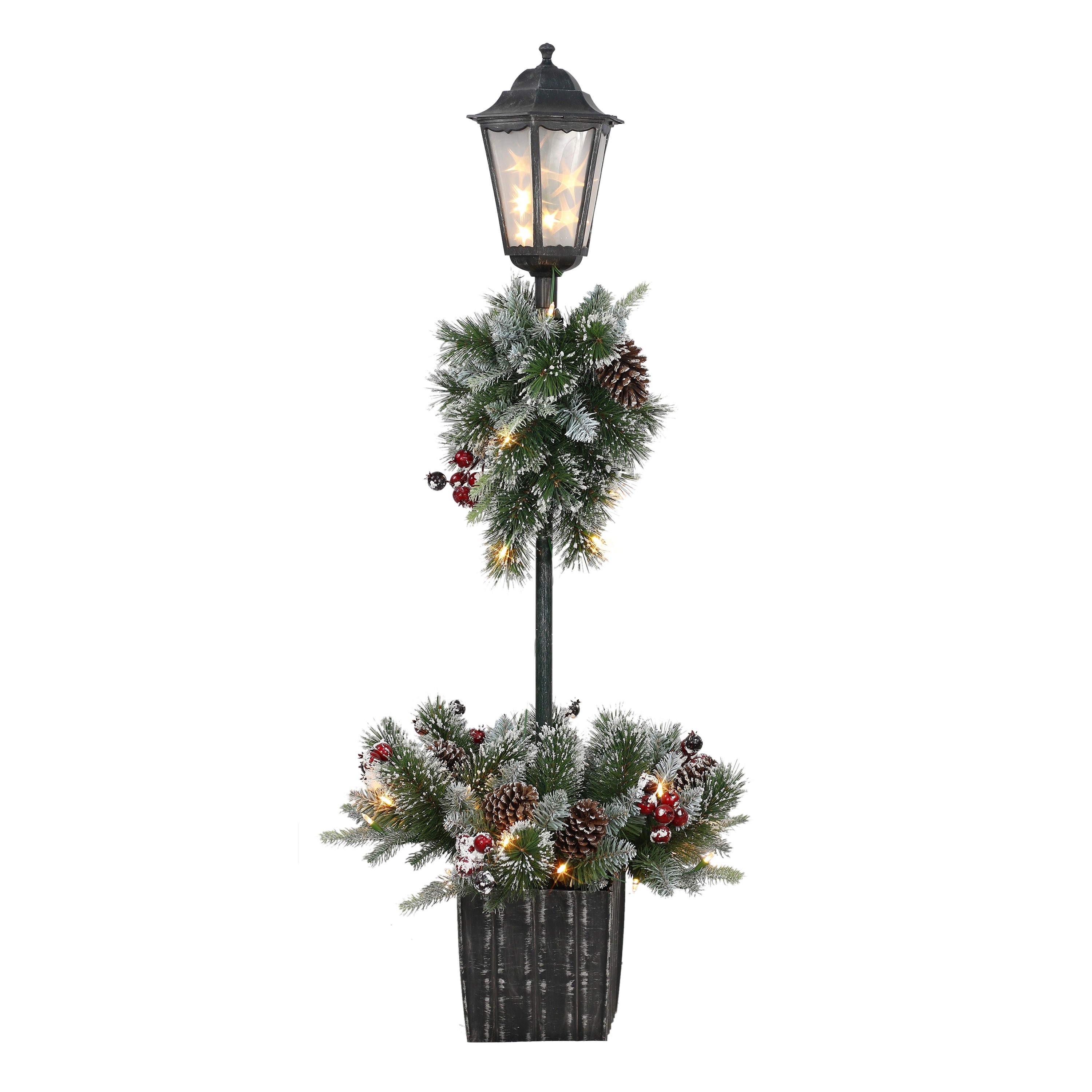 Puleo International 4 ft. Pre-Lit Artificial Pine Lamp Post - Green