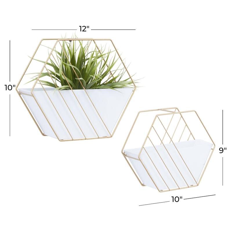 Metal Geometric Hanging Indoor Outdoor Wall Planter - Set of 2 White - Roche River Decor - 5"W x 12"L x 10"H