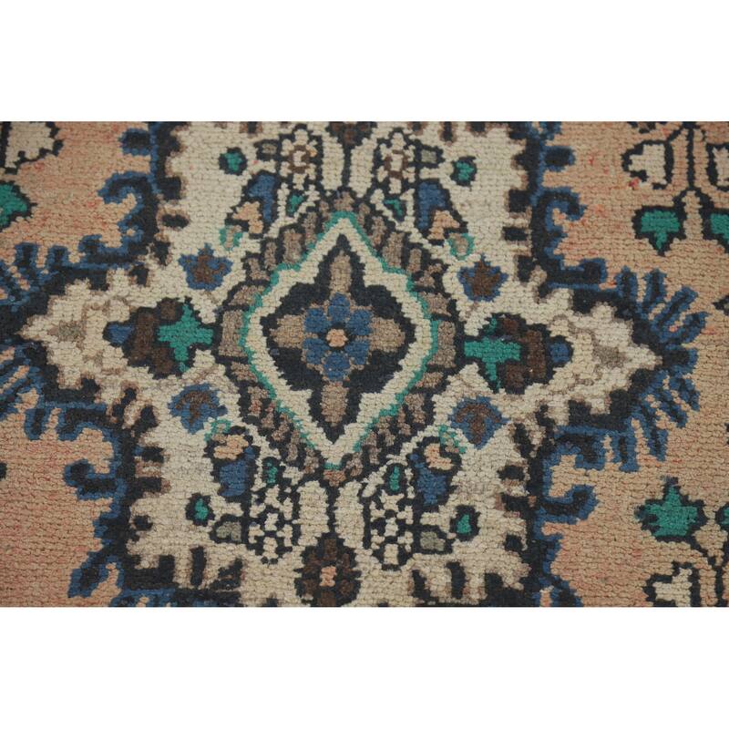 Hand Knotted Oriental 100% Wool Carpet Traditional Geometric Peach Hamedan Runner Rug - 10' 2'' X 3' 4''