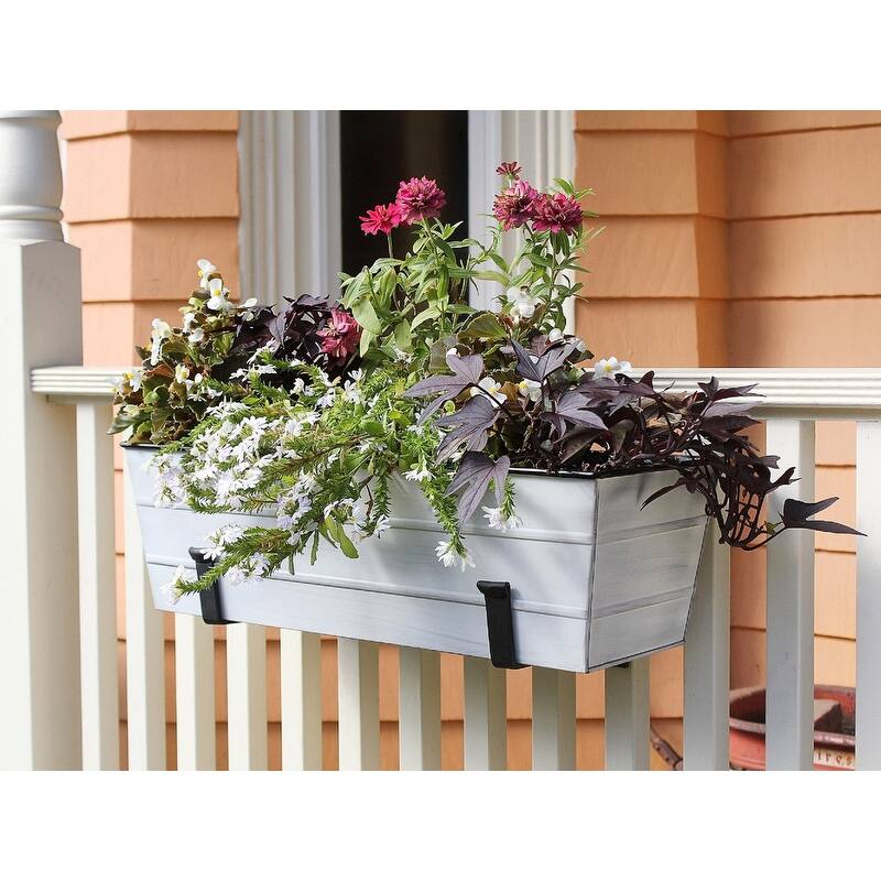 Achla Designs Medium Galvanized Steel Flower Box Planter With Wall Brackets, 24 Inch Wide