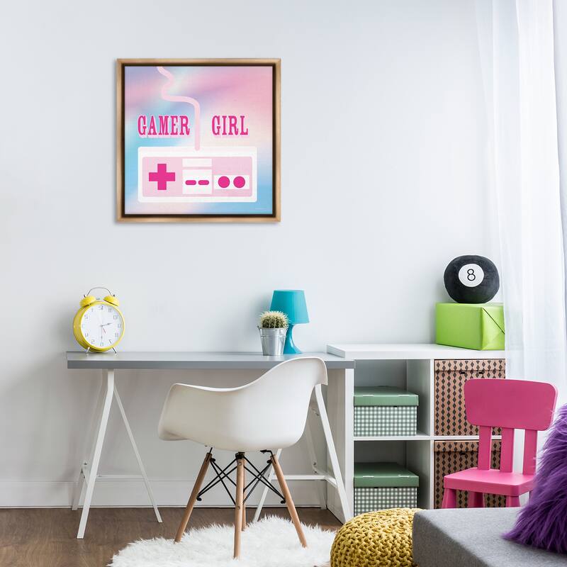 Stupell Pastel Gamer Girl Controller Framed Floater Canvas Wall Art Design By Yass Naffas Designs