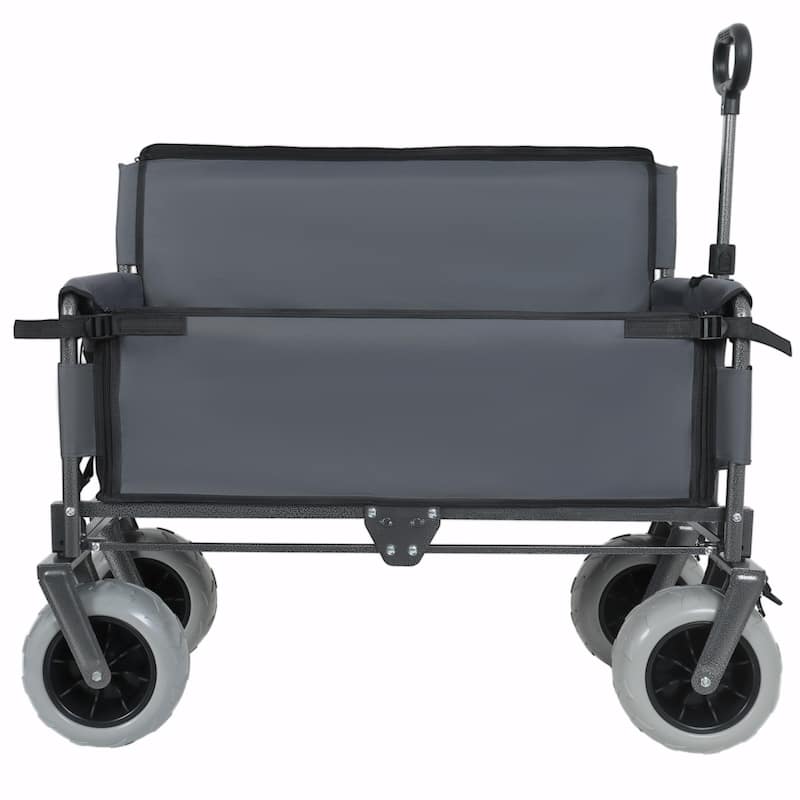 3-in-1 Folding Wagon with Bench Seat - 500lbs Capacity, 9"x4" Beach Tires
