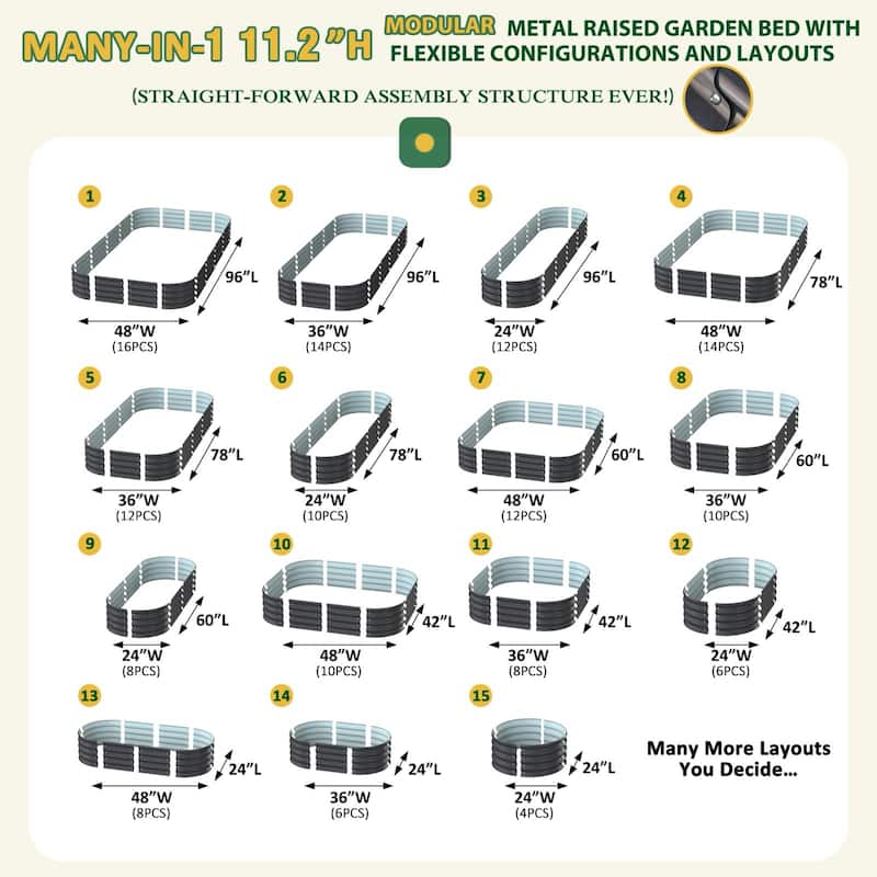 VEIKOUS Modular Metal Raised Garden Bed, Corrosion-Resistant Steel, Outdoor Planter Box for Vegetables, Flowers & Herbs