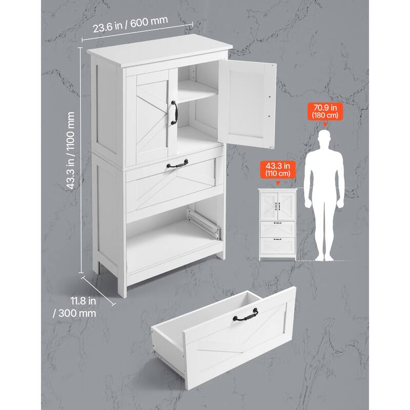 Bathroom Floor Cabinet with Doors, Drawers and Adjustable Shelf - 11.8 x 23.6 x 43.3 in
