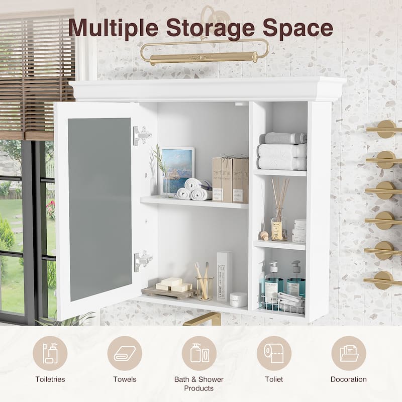 35'' x 28'' White Wall Mounted Bathroom Storage Cabinet with Mirror Door, Modern Bathroom Wall Cabinet, Medicine Cabinet