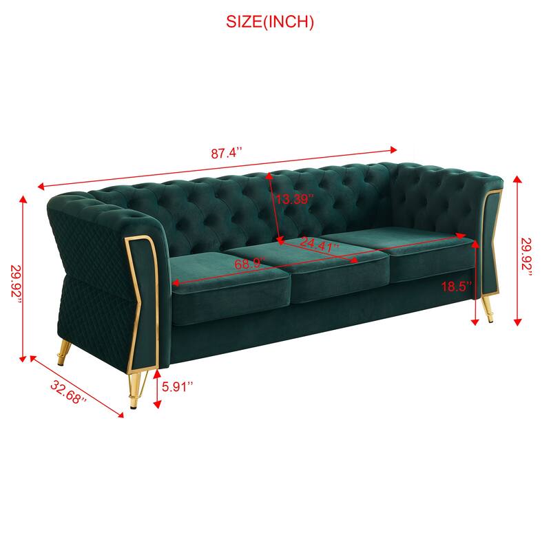 Modern Tufted Velvet Sofa 87.4 inch for Living Room