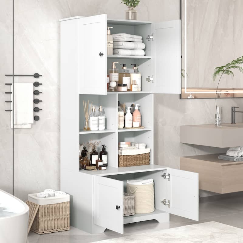 GDFStudio - Carter Tall and Wide Freestanding Storage Cabinet with 4 Doors and Adjustable Shelves, MDF