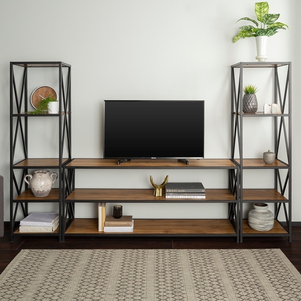 Delacora WE-BDBS60XM2 X-Tower 78" Wide 3 Piece Metal Framed Industrial Modular Shelving and TV Stand Set