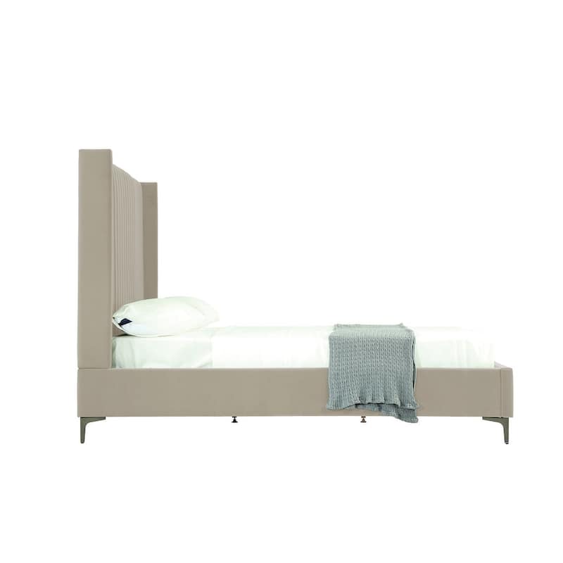 Manhattan Comfort Promenade Mid-Century Modern Velvet Upholstered Bed