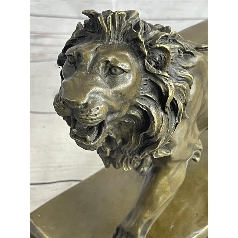 African Imitative Lion Bronze Sculpture Statue By Milo Figurine Marble Base Figure Decor