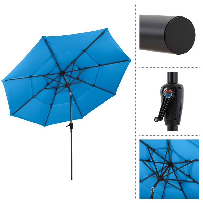 10 ft Patio Umbrella, 3-Tiered Sunshade with Push Button Tilt and Easy-Open Crank, Outdoor Umbrella for Deck, Yard