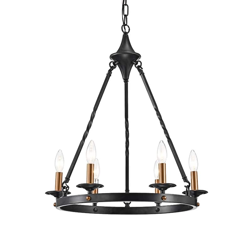 Antique Black 6-Light Modern Farmhouse Round Chandelier