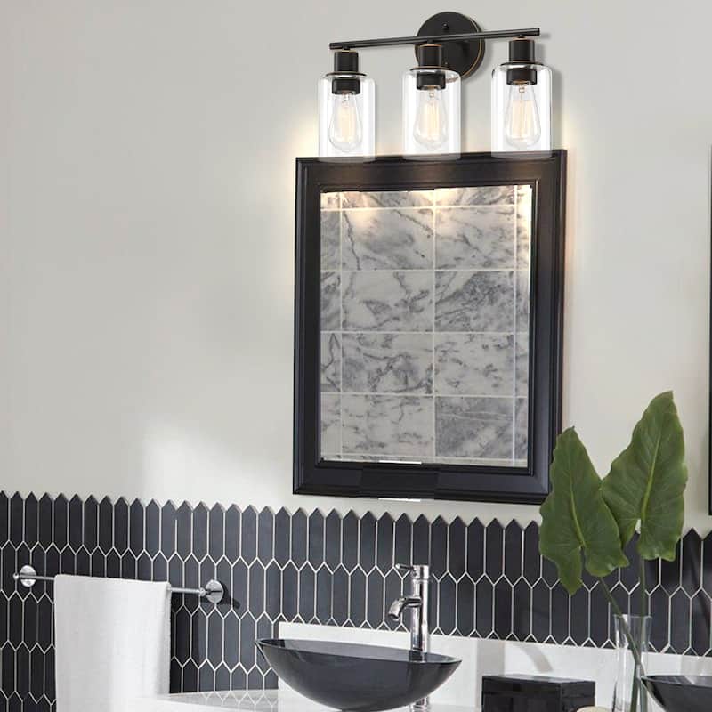 3-Light Bathroom Vanity Light with Cylinder Glass Shade