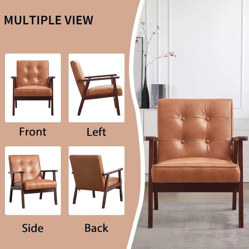 Ebello Mid-Century Modern Upholstered Leather Accent Chair with Solid Wood Frame