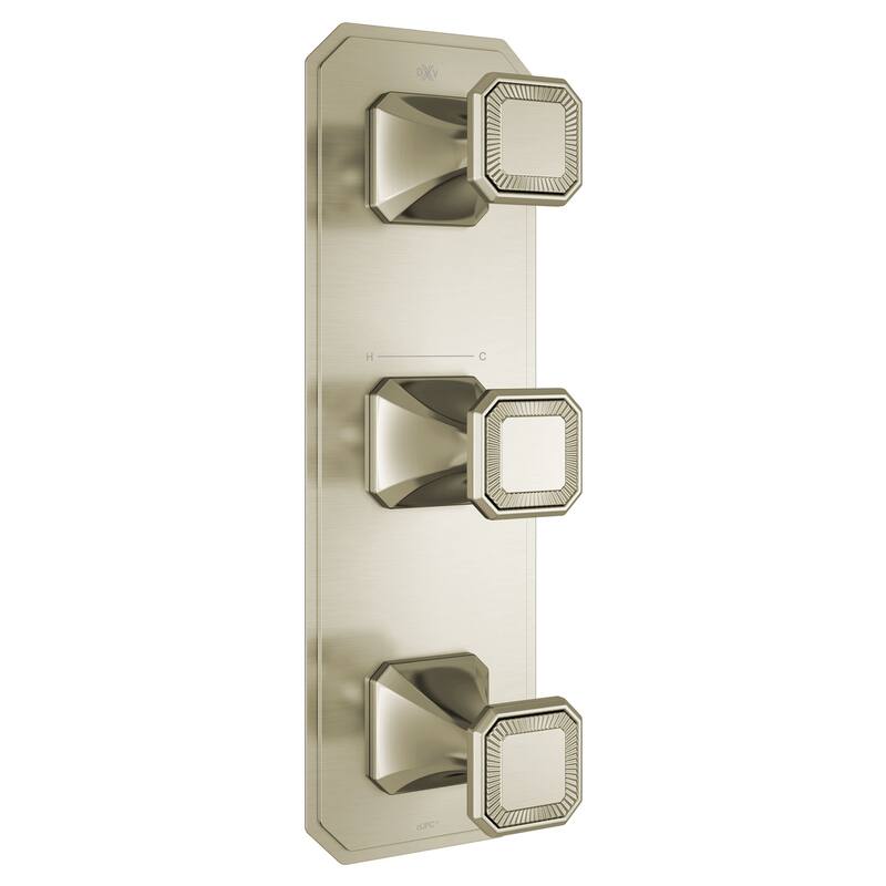 DXV Belshire Three-Handle Thermostatic Valve Trim with Cushion Handles - Brushed Nickel