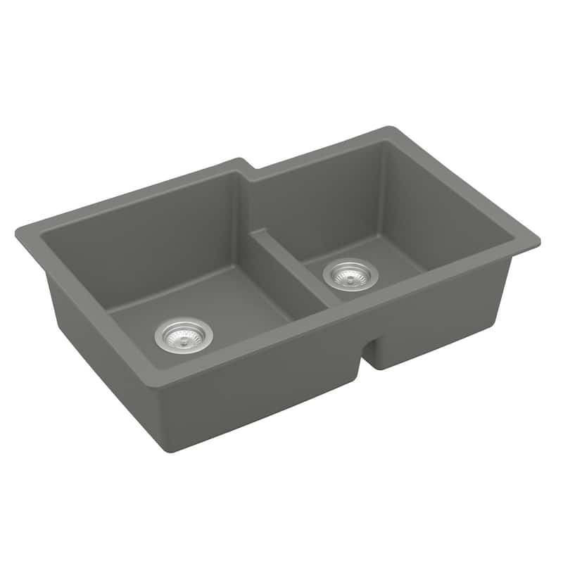 Karran 32" Undermount Large/Small Bowl Quartz Kitchen Sink Kit - 32" x 21.25" x 9"