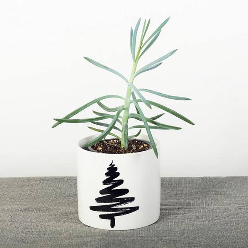 White With Black Christmas Tree Planter