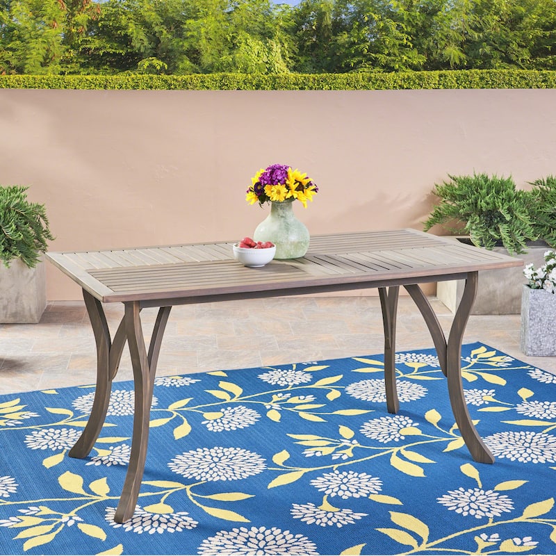 Roomfitters Outdoor Dining Table, Rectangular Wooden Patio Table with Slatted Top for Garden, Deck, Backyard, Brown - Oak