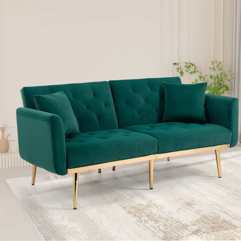 65.35" Velvet Futon Sofa Bed with Adjustable Backrest