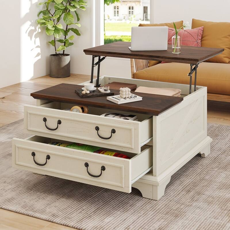 Moasis Farmhouse Lift Top Square Coffee Table with Storage