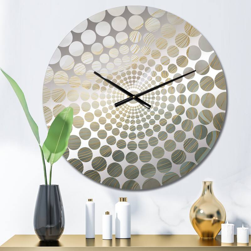 Designart "Gold And Grey Line Art In Motion I" Gold Abstract Line Art Clocks Modern Oversized Wall Clocks For Entryway - 23 In. Wide x 23 In. High