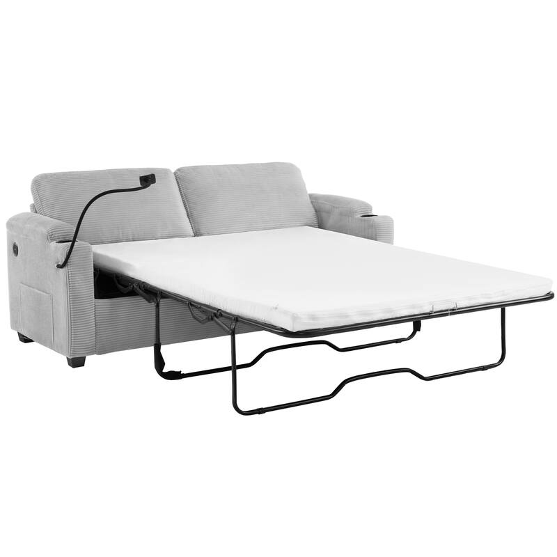 Roomfitters Corduroy Sleeper Sofa Loveseat with Full-Size Mattress, USB Ports, Cup Holders, Side Pockets