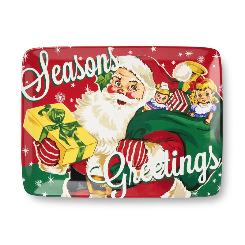 Certifed International Santa's Retro Christmas Rectangular Platter 16" x 12" - 16 L x 12 W x 1.25 H