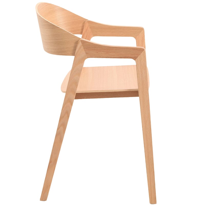 Dining Chair in Oak Wood with Open Back Design and Armrests Set of 2 Rivo Series
