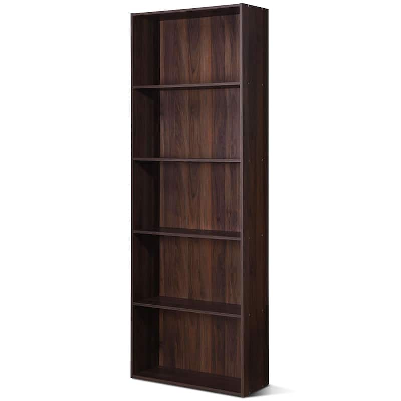 5-tier Modern Multifunctional Display Storage Bookshelf - Walnut