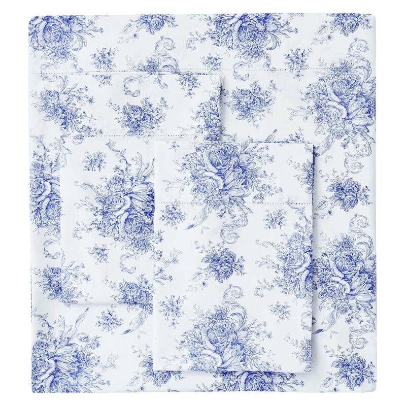 Floral Etching Cotton Sheet Set Navy Blue