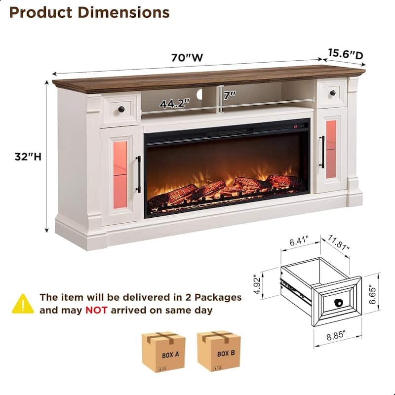 Farmhouse Fireplace TV Stand for 80 Inch TV, Entertainment Center