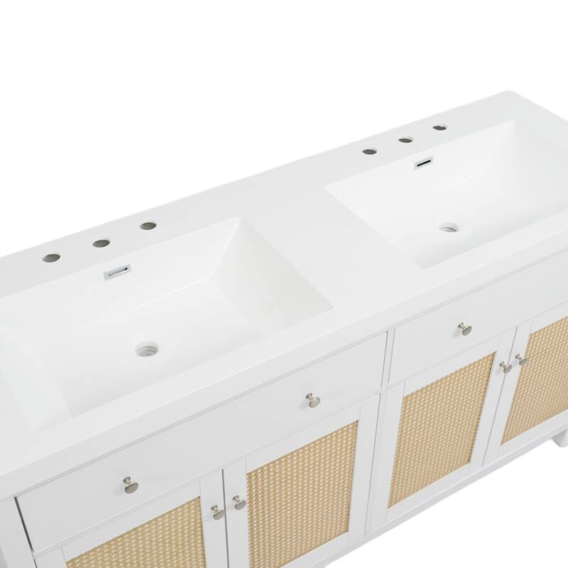 Christopher Knight Home - Bellmere 60" Modern Double Sink Bathroom Vanity with SMC Sink, Soft-Close Storage, and Solid Wood Legs