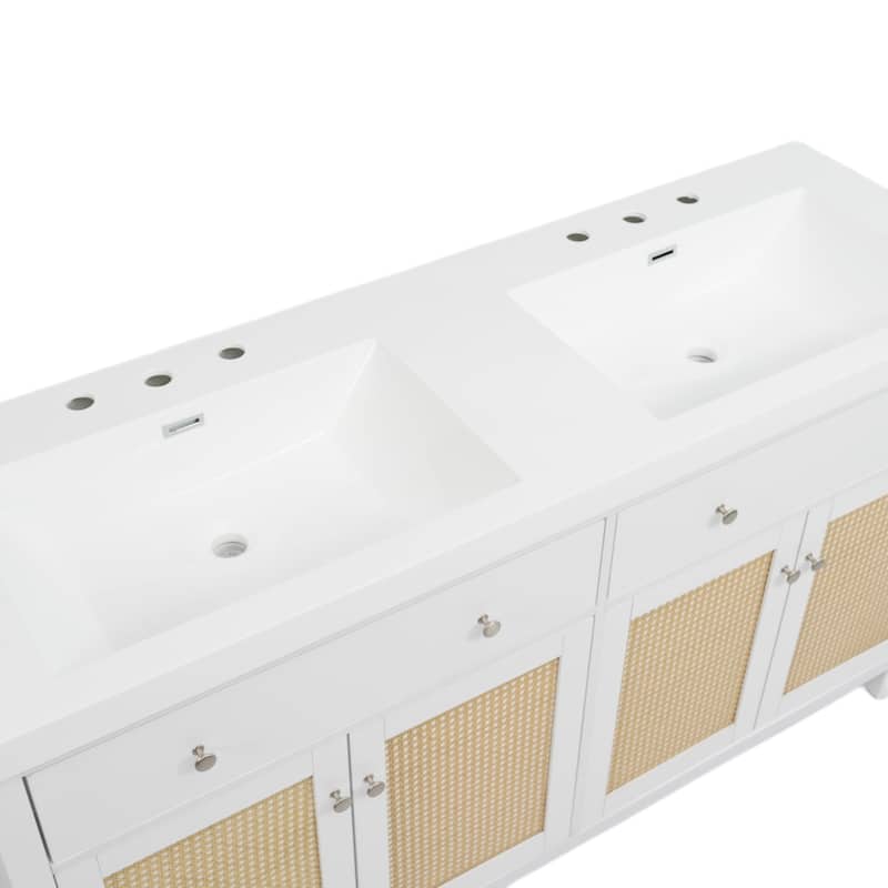 Freestanding Double Sink Bathroom Storage Cabinet, 60 Inch Bathroom Vanity with SMC Sink