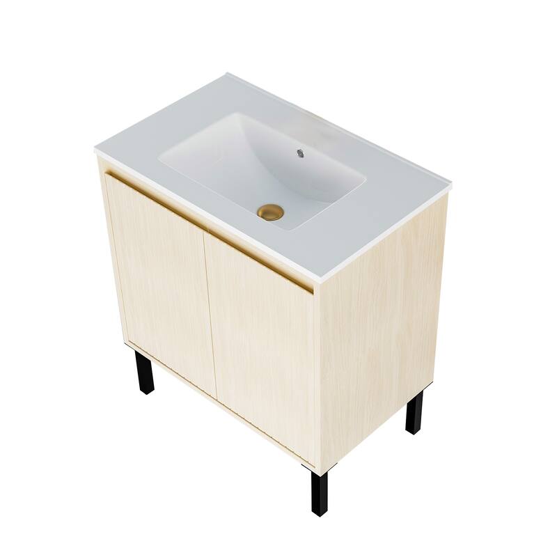 30 Inch Bathroom Vanity with Sink, Soft-Closing Drawers & Oak Finish